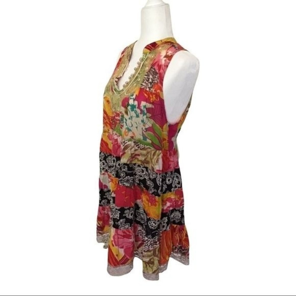 FREE PEOPLE Mini-Dress Multicolored Layered Sequins Neckline Boho Size XS - Picture 5 of 7